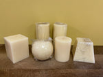 a** NEW Lot/6 Unscented Handcrafted Pillar CANDLES Ivory in 4 Styles & Shapes Volcanica