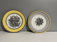 <€€ Pair/Set of 2 Tabletops Unlimited Sheffield Salad Dessert Plate Floral 8” Yellow Black White