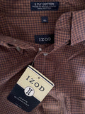 NEW Men's XLarge IZOD Brown Plaid Long Sleeve Button Down, Pocket 2 Ply Cotton NWT