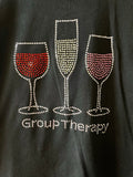 Womens HOI Black Wine GROUP THERAPY Bling Rhinestone Large Tshirt Top Cotton