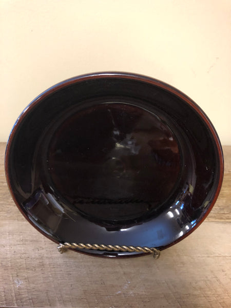 *Vintage Pottery Folk Art 9.25 Dark Brown Glazed  Bowl Soufflé