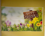 a** New Home Photography Backdrop HAPPY EASTER Wood Sign Yard of Spring Flowers Vinyl Photo Studio Prop