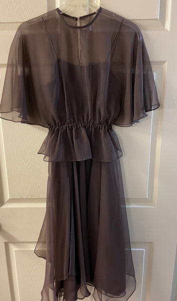 ~ Vintage Womens MISS ELLIETTE California Brown Spaghetti Strap with Sheer Cape Cocktail Party Maxi Dress Sz 6