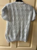 Vintage Womens Medium/Large Light Blue Crocheted Sweater Pullover Shirt Sleeves Knit