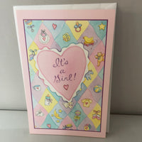 €€ New Lot/2 Baby Girl Congratulations Greeting Cards w/ Envelopes w/ Gift Trim