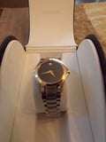 <€€ New Ladies MOVADO Black Face Two Tone Stainless Steel Quartz Watch NIB