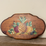 €¥ Vintage Hand Painted MCM 1960s-1970s Fruits on Wood Block Plaque Pineapple