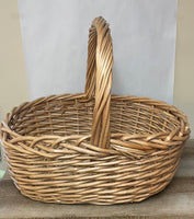 <€€ XLarge Round Wood Bamboo Woven Gathering Basket w/ Handles Easter