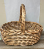 <€€ XLarge Round Wood Bamboo Woven Gathering Basket w/ Handles Easter