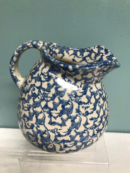 €a** Pottery 5” Blue Pitcher Spongeware Splatterware Country Farmhouse