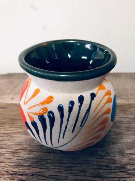 €a** Vintage Pottery Bright Flowers Glaze 3.5” Mug Cup Handle Vase Pitcher