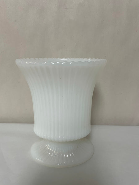 *Vintage Milk Glass Vase Urn White Ribbed Pedestal 5” EO Brody M4000