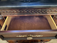 ~ Beautifully Carved Buffett~Server~Cabinet Glass Front Drawers Curio~TV Display Marble Top