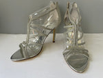 New Womens Touch of Nina Silver Glitter Shimmer Sandal High Heel Ankle Zip Size 7M Sexy