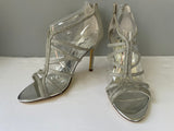 New Womens Touch of Nina Silver Glitter Shimmer Sandal High Heel Ankle Zip Size 7M Sexy