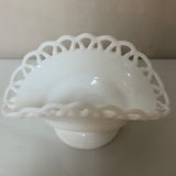 a** Vintage Milk Glass Nut Candy Mint Bowl Dish White Pedestal Banana Lace Edge 9” L