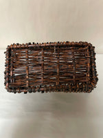 a** Medium Rectangle Wood Woven Basket w/ Handles Two Tone Brown