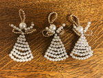 <€€ Set/3 Pearl Angel Ornaments with Gold Beaded Wings Christmas Holiday