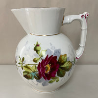 <€€ Vintage Medium Hand Painted Porcelain Pitcher Vase Asian Red Roses