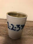 a** Vintage Pottery Gray with Cobalt Blue Salt Glaze 4” Cup Mug 1985 ABC 123