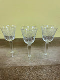 ~ Vintage Set/3 Clear Etched Cordials Crystal Wine Goblet Barware Glasses 4.25” Starburst