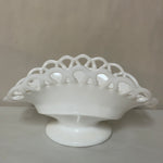 a** Vintage Milk Glass Nut Candy Mint Bowl Dish White Pedestal Banana Lace Edge 9” L