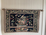 € Wall Hanging Tapestry Black & Gold Bird on Fruit Basket Ornate Gold Rod/Finials Lined