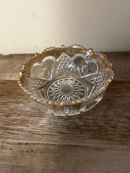 a** Vintage Gold Edged Heart Cut Glass Round Bowl