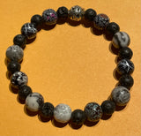 New Black Lava & Glass Beads Stretch Beaded Bracelet Silver Spacer for Womens/Teens Yoga