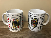 Vintage NEW Pair Set/2 Las Vegas Coffee Mug Cup Ceramic Diamonds Spades Poker Gambling Cards