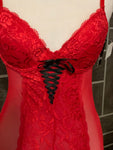 NEW Womens Large HOTKISS Intimates Red Lace Teddy w/Garter Black Lace Up NWT