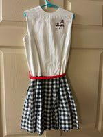 Vintage Girls Sz 10 Sleeveless White Black Plaid Dress Raggedy Ann/Andy Appliqués