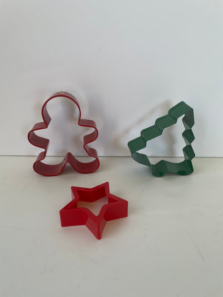 a** Lot/3 BAKEWARE Tin Cookie Cutters Holiday Christmas Gingerbread Man Star Tree