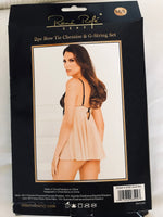 Womens Medium/Large Rene Rofe’ 2pc Babydoll Chemise & G-String Nude & Black Lace NWT