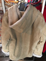 Womens Large St. John’s Bay Tan Hooded Coat Suede Leather Fleece Lined Zipper