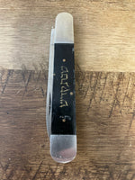 a* Vintage Folding Stainless Pocket Knife 4” Blade, Chinese Asian Pakistan writing on Black handle