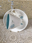 ^ Vintage Aqua Cornflower Tea Cup and Saucer (chipped)