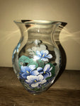 ~€ Vintage Small Blue Flowers Painted Bud Vase Heavy Glass