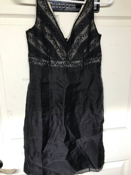 *Womens Sz 0P Petites ANN TAYLOR Black Silk Dress Sheer Cocktail Party Lined