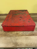 ~€ Vintage Rustic Red & Gray Metal Assortment Box Mighty