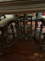 Antique Solid Oak Dining Table 6 Chair Set Built In Leaf Pad Cover Captain Dark Finish