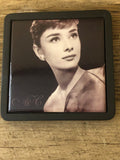 a* New Set of 4 Ceramic Tile Audrey Hepburn Coasters with Wood Storage Box