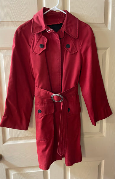 Vintage Womens Sz 12 London Fog Red Trench Rain Coat Mid Length