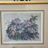 ~¥ Framed Art Print Pink & Purple Hydrangeas Florals Gold Frame Matted