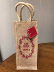 a** NEW Burlap Wine Bottle Bag Braided Handles Wedding Christmas Holiday Gift Party NWT