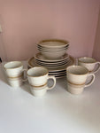 € Mainstays Casual Banded Brown/Beige 4 Piece Set for 4 Dinner & Bread Plates, Salad/Soup Bowl, Mug