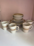 <€€ Mainstays Casual Banded Brown/Beige 4 Piece Set for 4 Dinner & Bread Plates, Salad/Soup Bowl, Mug