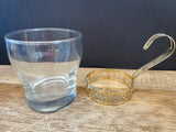 a** Vintage Pair/Set of 2 Low Ball Glass Barware Coffee Cup with Saronno Gold Brass Handled Holder