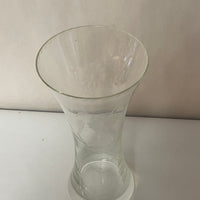 <€ Delicate Clear Glass 8” Bud Vase Etched Frosted Design Decor Damaged