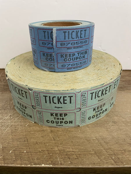 Lot/2 Partial Rolls of Raffle Tickets "Keep This Coupon" Blue ROGERS & MMF